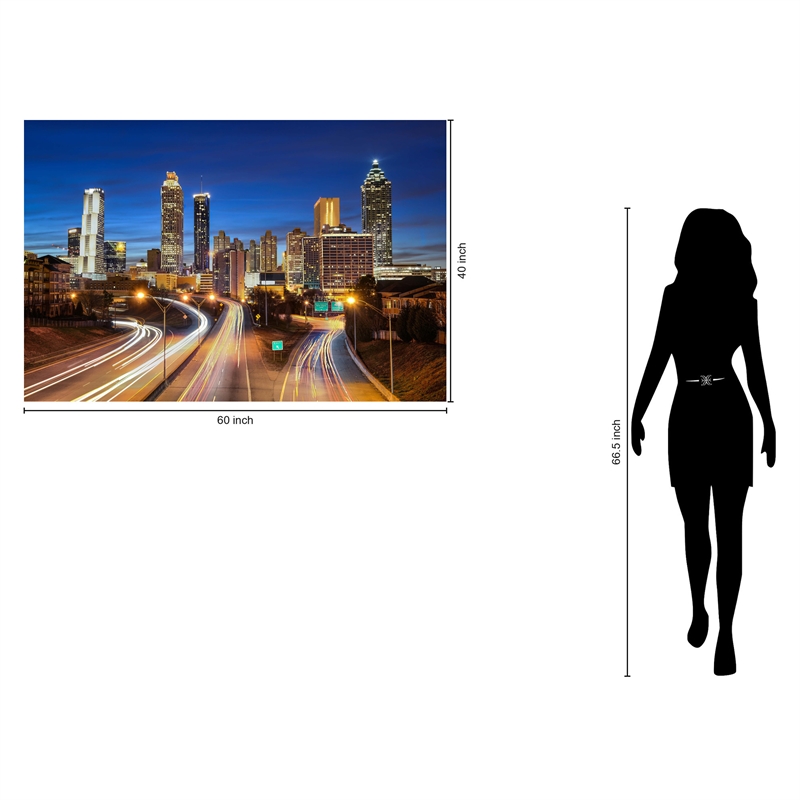 Pemberly Row Atlanta at Night Frameless Tempered Glass Wall Art Multicolor