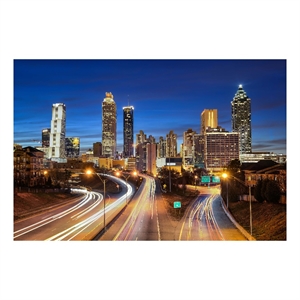 Pemberly Row Atlanta at Night Frameless Tempered Glass Wall Art Multicolor