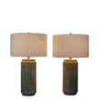 Pemberly Row Ribbed Table Lamp with Ceramic Base in Stonewash Finish
