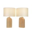 Pemberly Row Sculpted Sandstone Table Lamp with Linen Shade