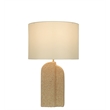 Pemberly Row Sculpted Sandstone Table Lamp with Linen Shade