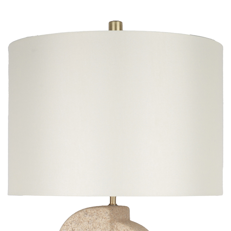 Pemberly Row Sculpted Sandstone Table Lamp with Linen Shade