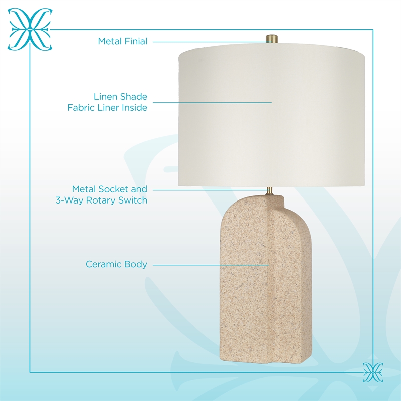 Pemberly Row Sculpted Sandstone Table Lamp with Linen Shade