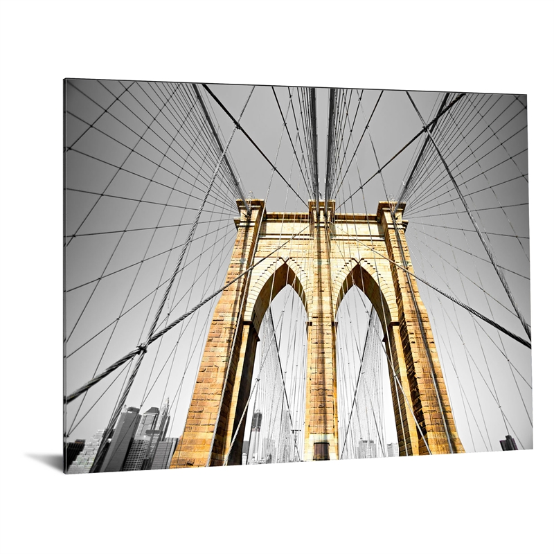 Pemberly Row Frameless Tempered Glass Wall Art of Brooklyn Bridge