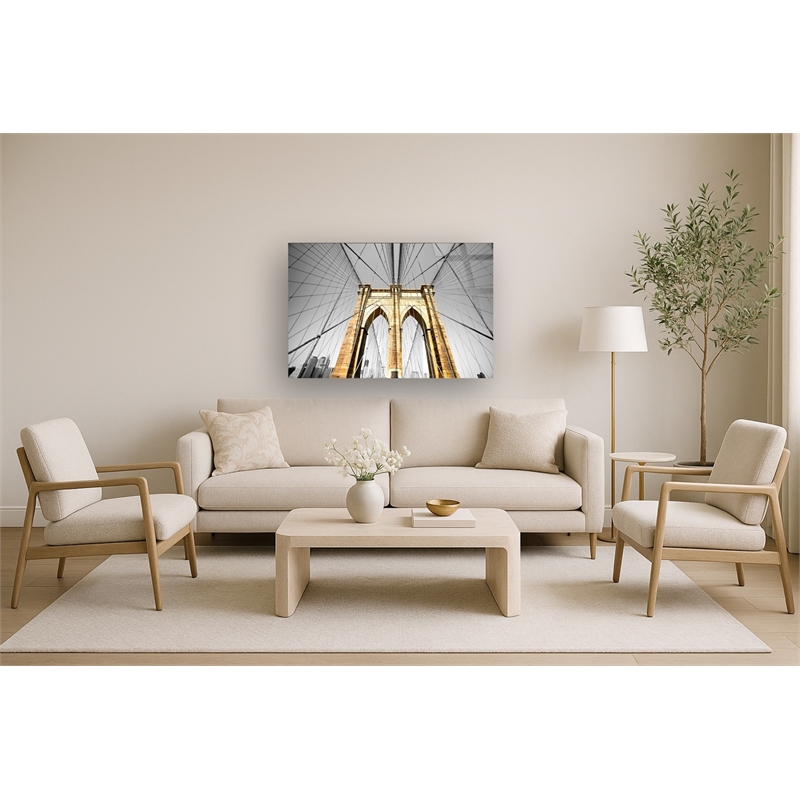 Pemberly Row Frameless Tempered Glass Wall Art of Brooklyn Bridge
