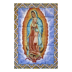 Pemberly Row Virgin Mary Frameless Tempered Glass Wall Art 40&quot x 60&quot Multicolor