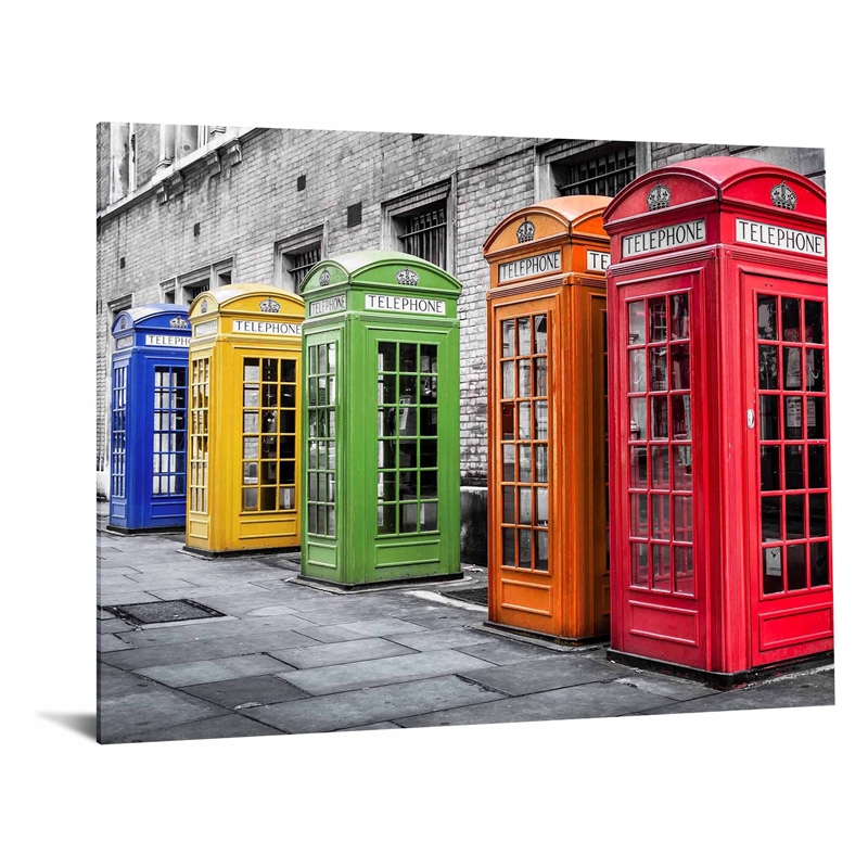 Pemberly Row Colorful Phone Booths Frameless Tempered Glass Wall Art