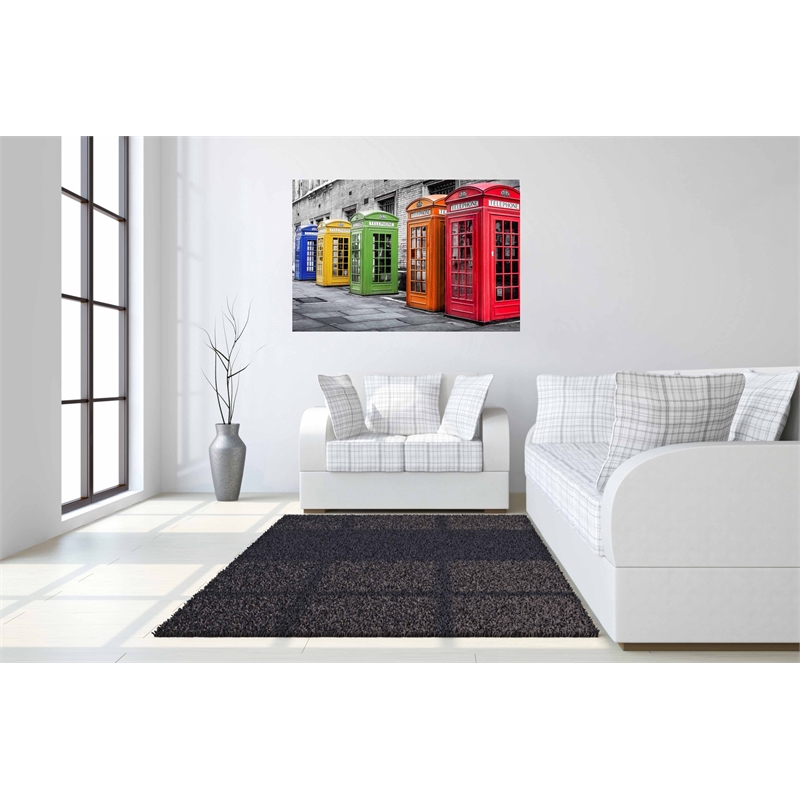 Pemberly Row Colorful Phone Booths Frameless Tempered Glass Wall Art