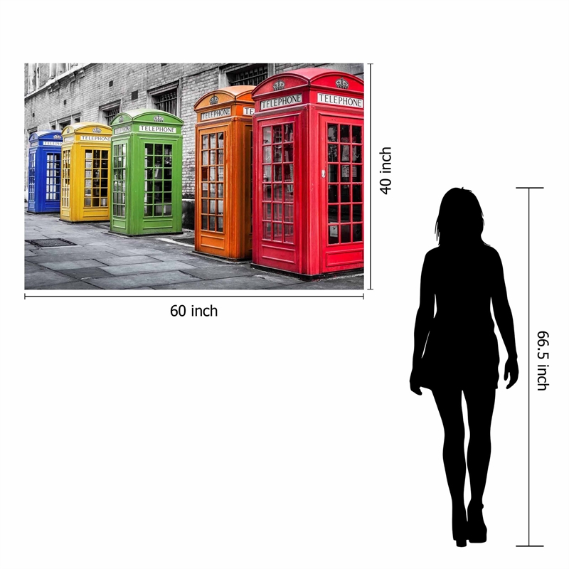 Pemberly Row Colorful Phone Booths Frameless Tempered Glass Wall Art