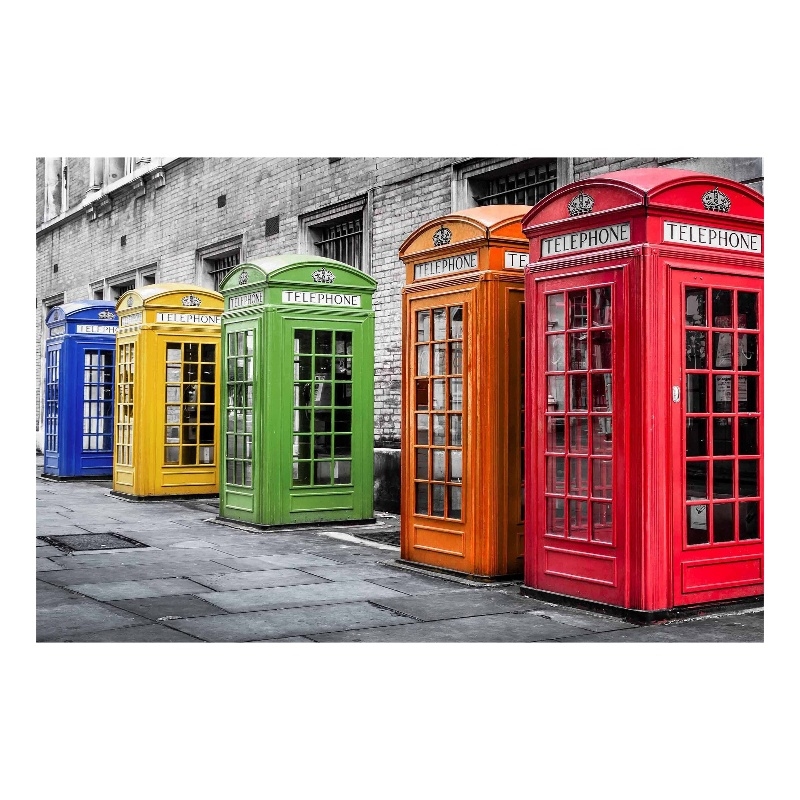 Pemberly Row Colorful Phone Booths Frameless Tempered Glass Wall Art