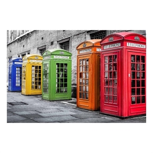 Pemberly Row Colorful Phone Booths Frameless Tempered Glass Wall Art