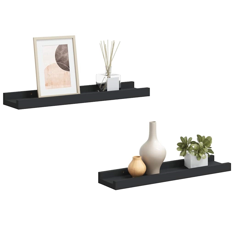 Pemberly Row MDF Frame Ledge Shelf in Black - Set of 2