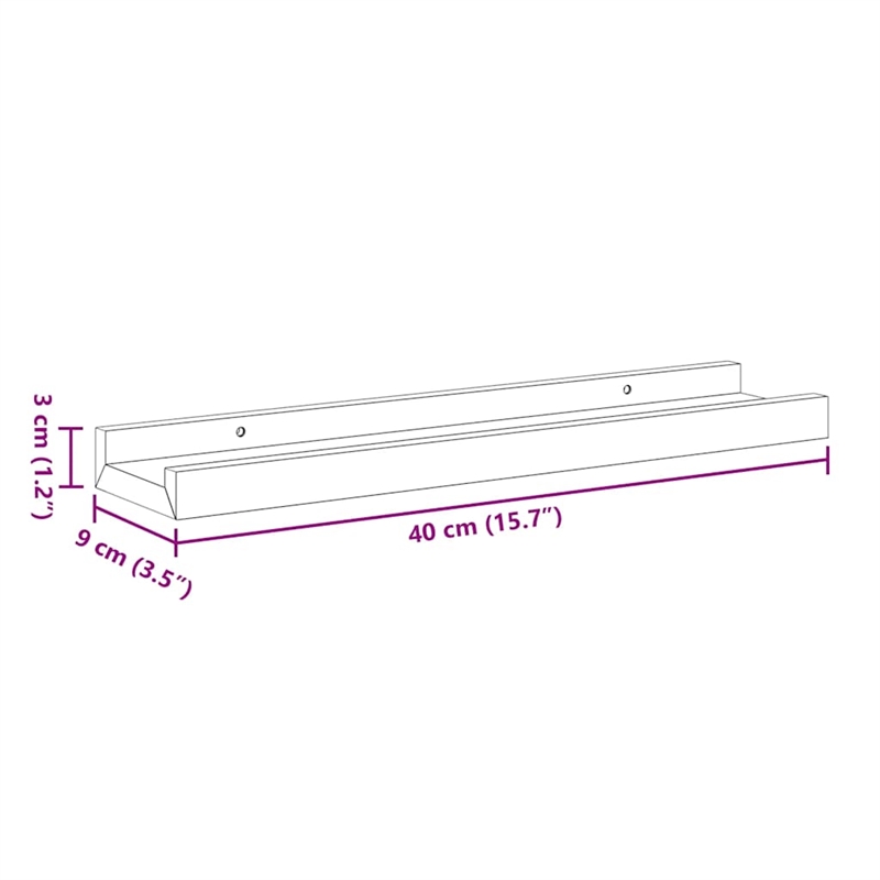 Pemberly Row MDF Frame Ledge Shelf in Black - Set of 2