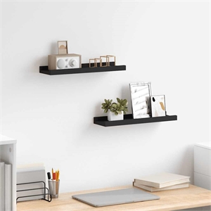 Pemberly Row MDF Frame Ledge Shelf in Black - Set of 2