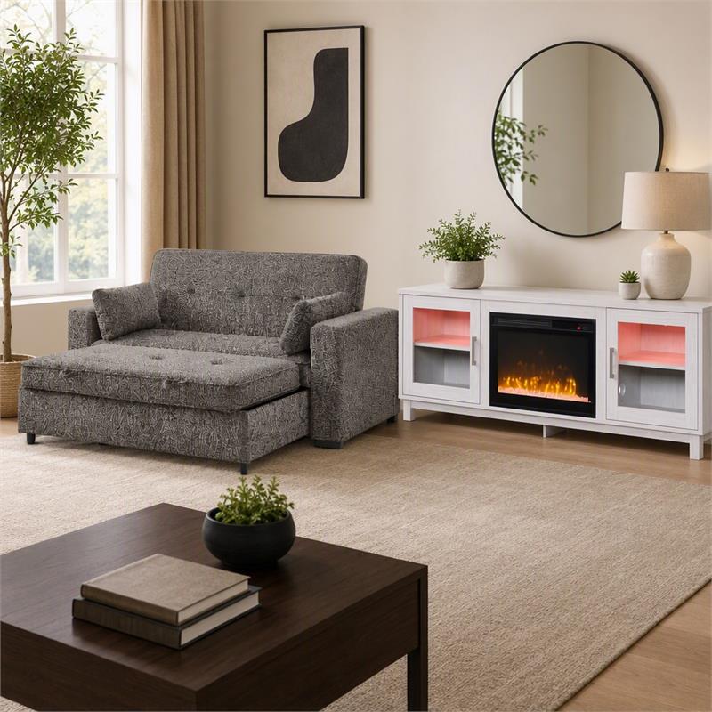 Pemberly Row Set of 2 - TV Stand Fireplace and Chenille Sofa Sleeper