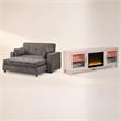 Pemberly Row Set of 2 - TV Stand Fireplace and Chenille Sofa Sleeper