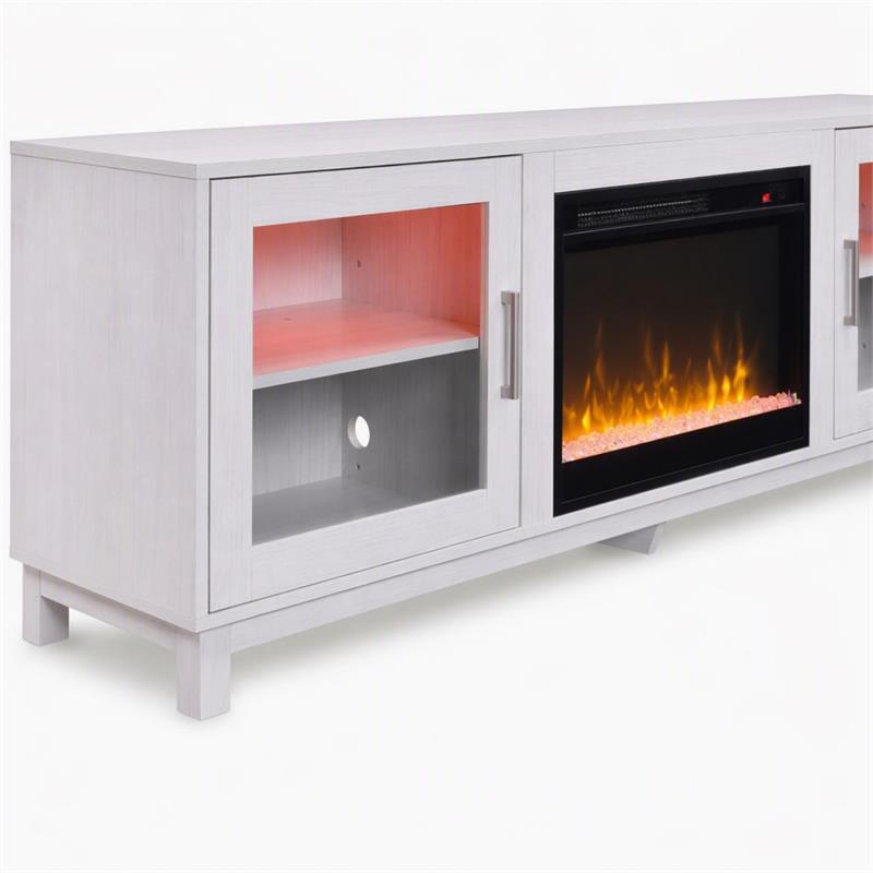 Pemberly Row Set of 2 - TV Stand Fireplace and Chenille Sofa Sleeper