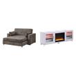 Pemberly Row Set of 2 - TV Stand Fireplace and Chenille Sofa Sleeper