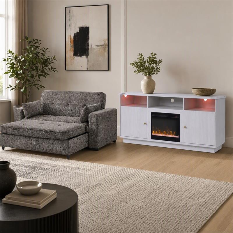 Pemberly Row 2Pc Set of Fireplace TV Console and Convertible Sofa Sleeper