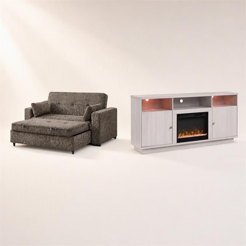 Pemberly Row 2Pc Set of Fireplace TV Console and Convertible Sofa Sleeper