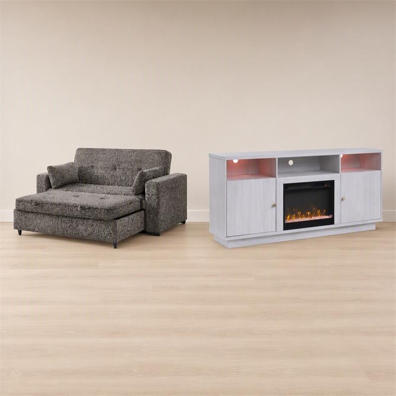 Pemberly Row 2Pc Set of Fireplace TV Console and Convertible Sofa Sleeper