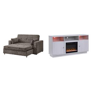 Pemberly Row 2Pc Set of Fireplace TV Console and Convertible Sofa Sleeper