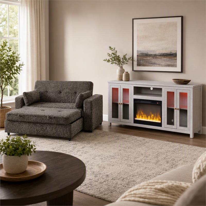 Pemberly Row 2-Piece Set of Fireplace TV Console and Convertible Sofa Sleeper