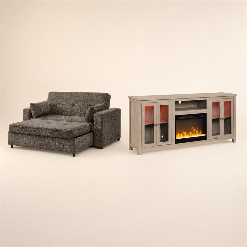 Pemberly Row 2-Piece Set of Fireplace TV Console and Convertible Sofa Sleeper