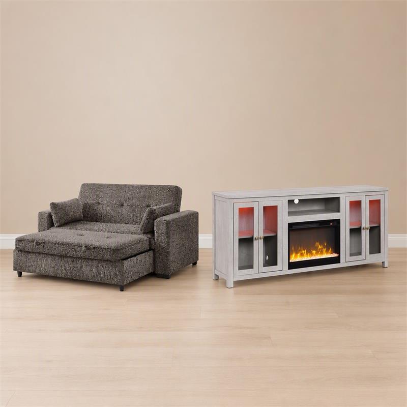 Pemberly Row 2-Piece Set of Fireplace TV Console and Convertible Sofa Sleeper