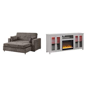 Pemberly Row 2-Piece Set of Fireplace TV Console and Convertible Sofa Sleeper