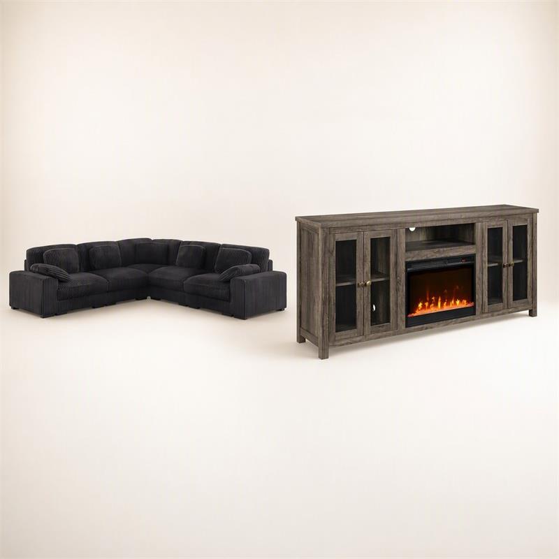 Pemberly Row Set of 2 - Fireplace TV Console and Modular Sectional Sofa