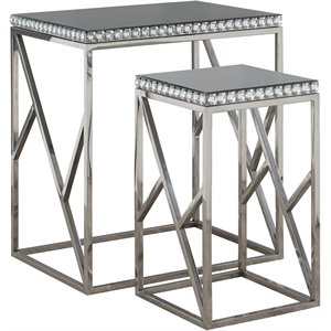 Pemberly Row 2-Piece Mirror Top Metal Frame Nesting Table in Silver