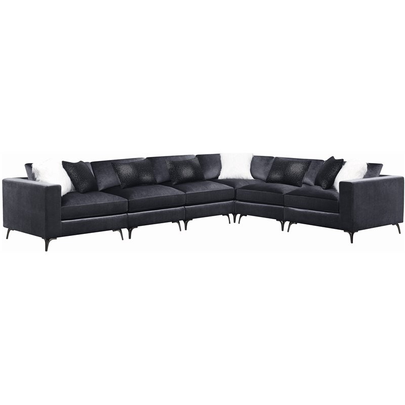 Pemberly Row Velvet LAF/RAF Arm Chair with Metal Leg in Charcoal
