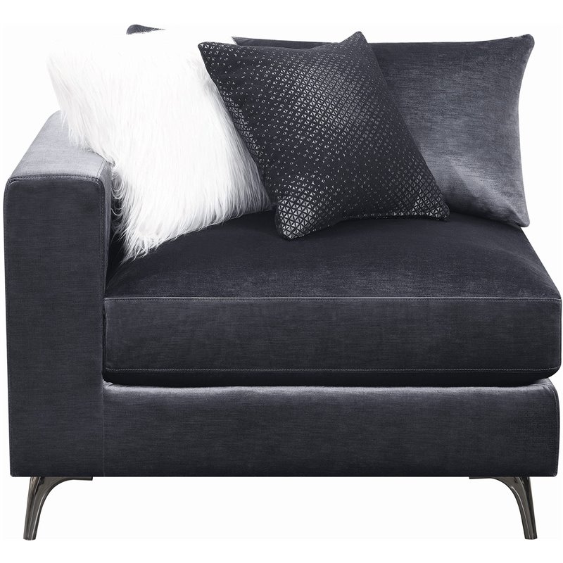 Pemberly Row Velvet LAF/RAF Arm Chair with Metal Leg in Charcoal