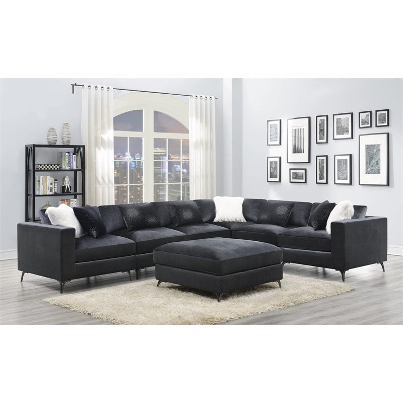 Pemberly Row Velvet LAF/RAF Arm Chair with Metal Leg in Charcoal