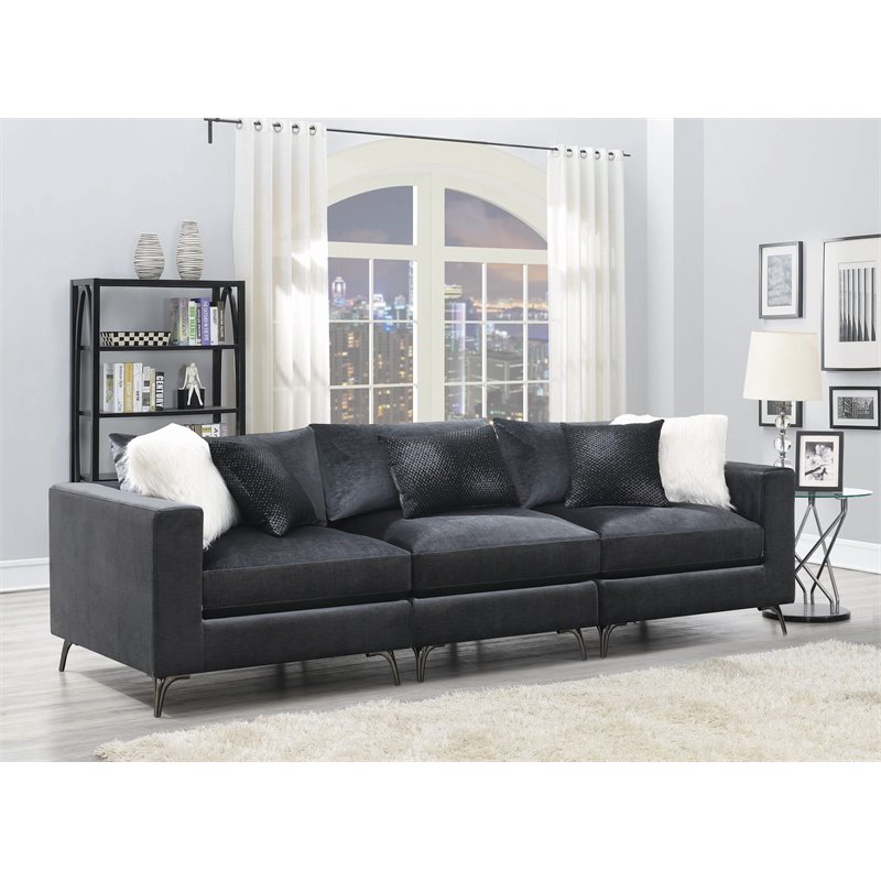 Pemberly Row Velvet LAF/RAF Arm Chair with Metal Leg in Charcoal