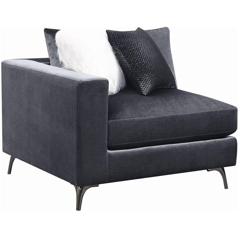Pemberly Row Velvet LAF/RAF Arm Chair with Metal Leg in Charcoal
