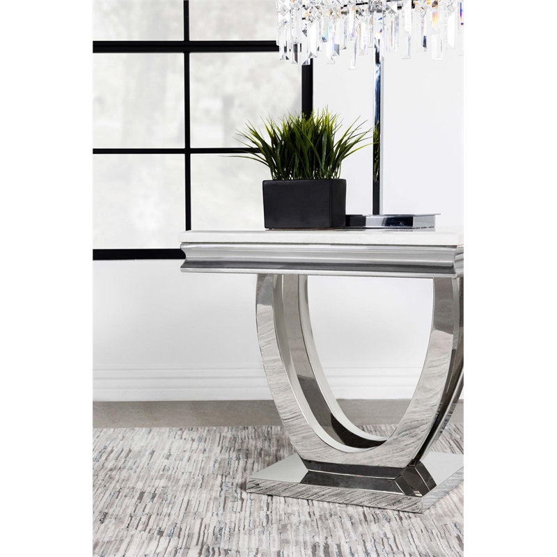 Pemberly Row Metal U-base Square End Table in White and Chrome