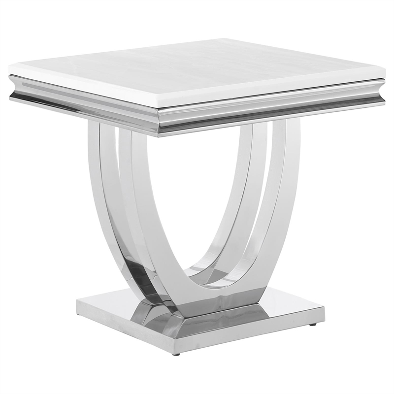 Pemberly Row Metal U-base Square End Table in White and Chrome
