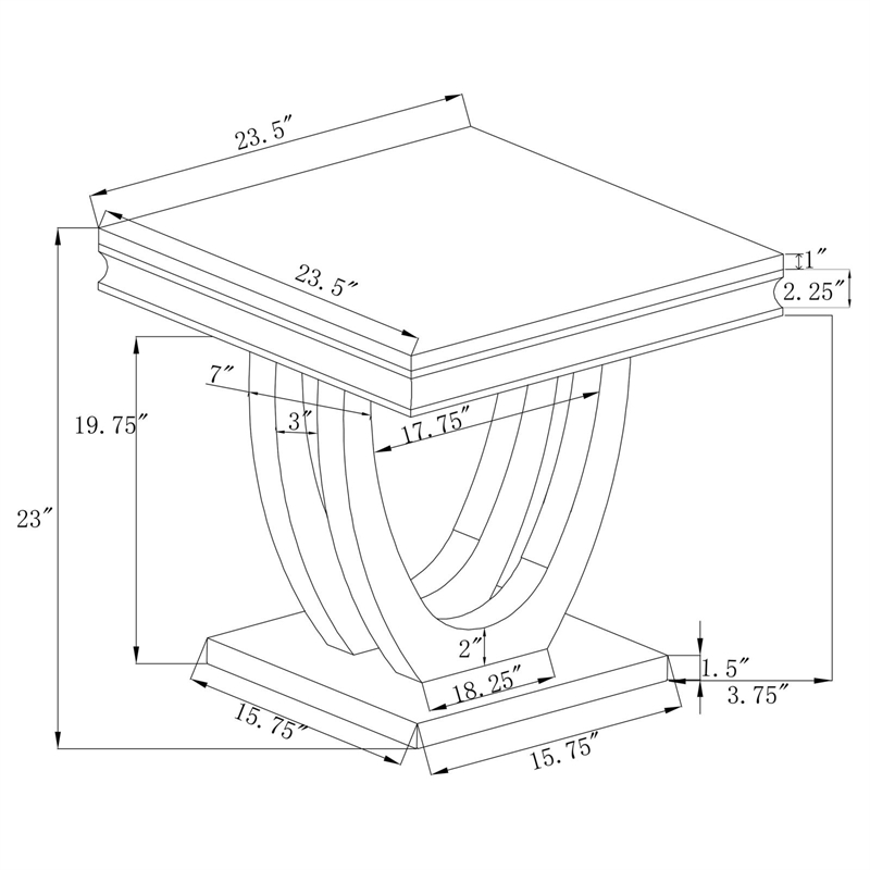 Pemberly Row Metal U-base Square End Table in White and Chrome