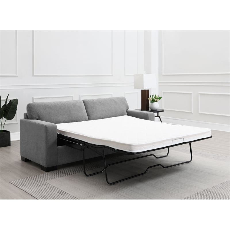 Pemberly Row Upholstered Sofa Sleeper with Queen Mattress in Grey