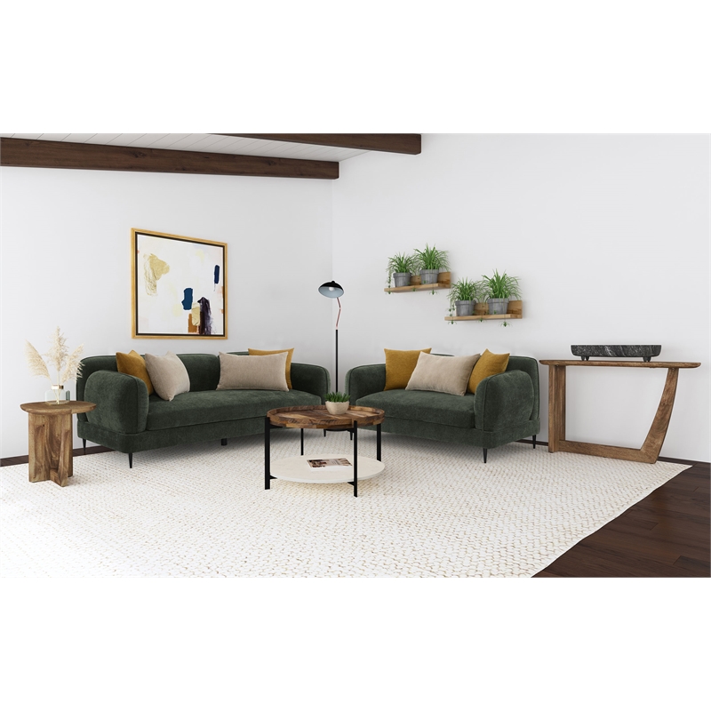 Pemberly Row 2-Piece Chenille Upholstered Sofa and Loveseat Set in Green