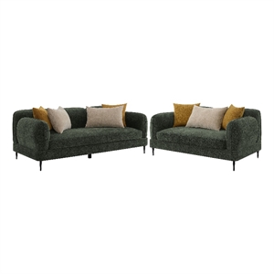 Pemberly Row 2-Piece Chenille Upholstered Sofa and Loveseat Set in Green