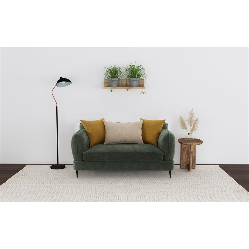 Pemberly Row Chenille Upholstered Modern Track Arm Loveseat in Green