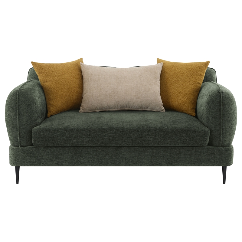 Pemberly Row Chenille Upholstered Modern Track Arm Loveseat in Green