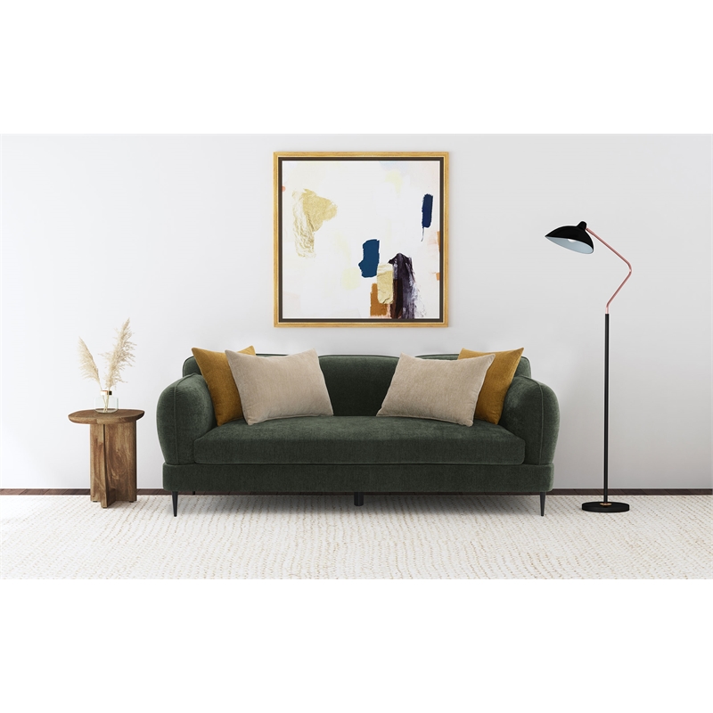 Pemberly Row Chenille Upholstered Modern Track Arm Sofa in Green