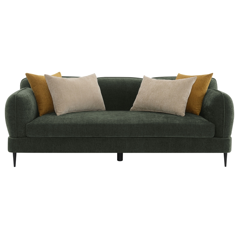 Pemberly Row Chenille Upholstered Modern Track Arm Sofa in Green