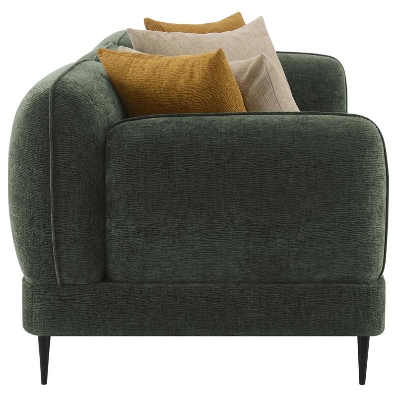 Pemberly Row Chenille Upholstered Modern Track Arm Sofa in Green