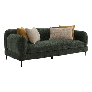 Pemberly Row Chenille Upholstered Modern Track Arm Sofa in Green