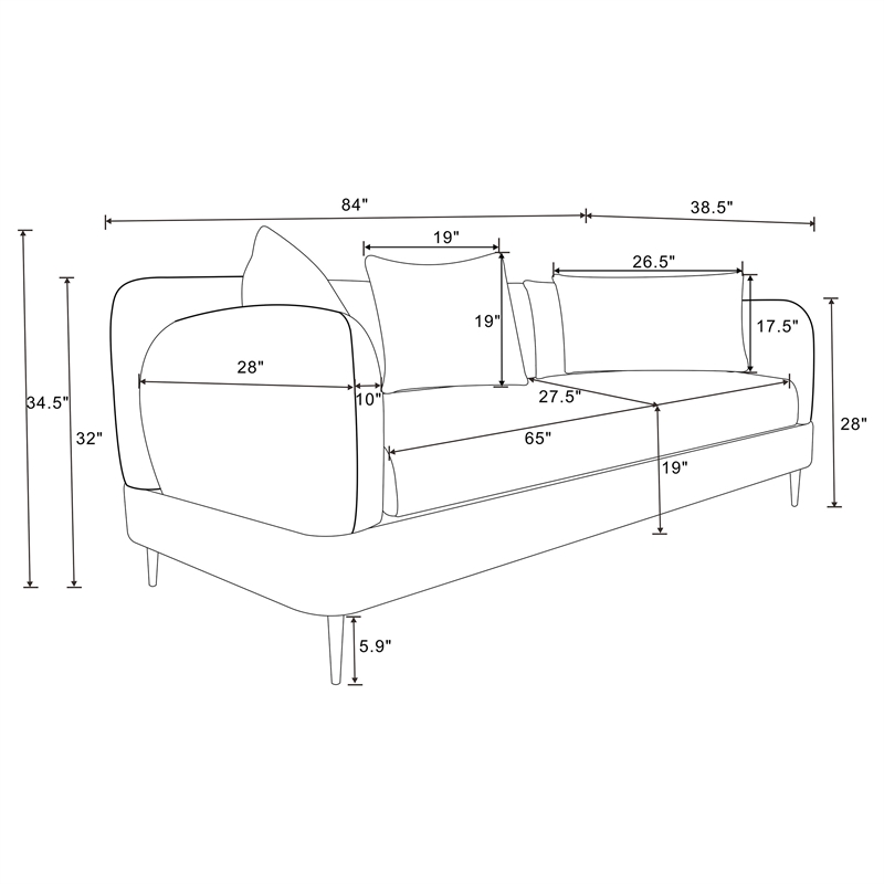 Pemberly Row Chenille Upholstered Sculpted Track Arm Sofa in Latte
